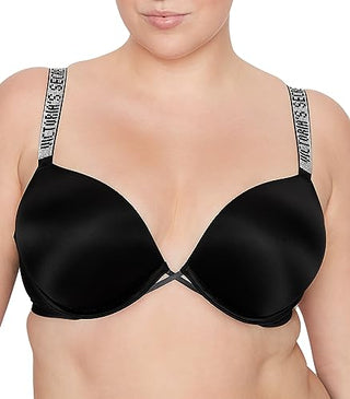 Victoria's Secret Bombshell Shine Strap Push Up Bra, Add 2 Cups, Plunge Neckline, Lace, Bras for Women, Very Sexy Collection, Black (36C)