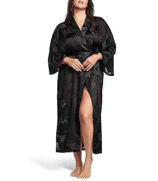 Victoria's Secret VS Archives Burnout Satin Robe, Women's Lingerie, Rose Satin Fabric, Black (XL/XXL)