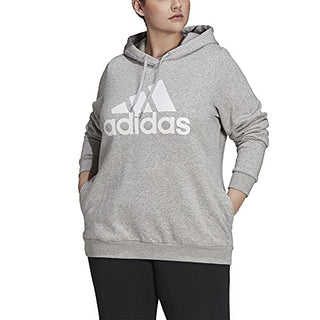 adidas Women's Standard Loungewear Essentials Logo Fleece Hoodie, Medium Grey Heather/White, Large