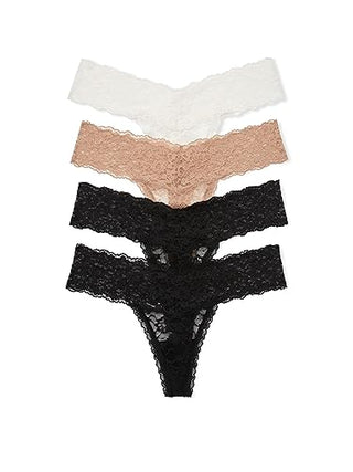 Victoria's Secret Lace Thong Panty Pack, Lay Flat Lace, Underwear for Women, 4 Pack, Multi (M)