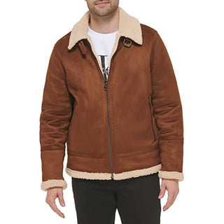 Calvin Klein Men's B-3 Faux Shearling Jacket, Cognac, Large