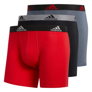 adidas Men's Stretch Cotton Boxer Brief Underwear (3-Pack), Scarlet Red/Black/Onix Grey, Small