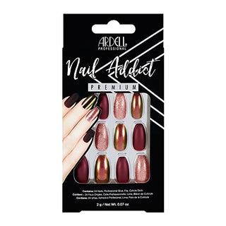 Ardell Nail Addict Premium Artificial Nail Set, Long Length Coffin Shaped Burgundy Cateye With Iridescent And Pink Accents, 24 Press On Nails For an Easy Manicure