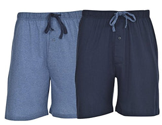 Hanes Men's 2 Pack Jersey Cotton Knit Tagless Sleep & Lounge Drawstring Shorts, Chambrey Blue Heather/Bright Navy, Medium