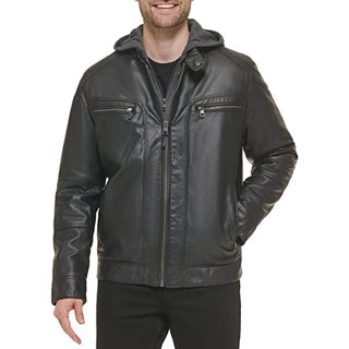 Calvin Klein Men's Motorcycle Jacket with Removable Hoodie, Black, Medium
