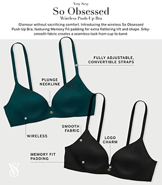 Victoria's Secret So Obsessed Wireless Push Up Bra, Padded, Plunge Neckline, Smoothing, Bras for Women, Green (32C)