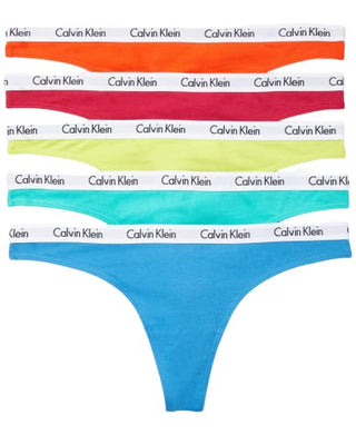 Calvin Klein Women's Carousel Logo Cotton Thong Multipack Pride Panty, Cherry Tomato/Persian Red/Lemon Lime/Aqua Green/Blue Ambience