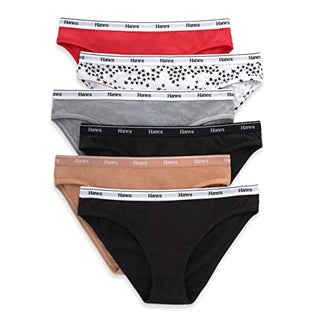 Hanes Women's Originals Panties Pack, Breathable Cotton Stretch Underwear, Basic Color Mix, 6-Pack Bikinis, Medium