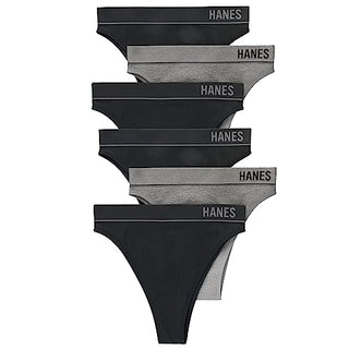 Hanes Women's Originals Seamless Rib Hi-Rise Cheeky Panties Pack, Assorted Colors, 6-Pack, 6 Pack-Black/Heritage Grey Marle, Medium