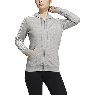 adidas Women's Essentials Full-Zip Hoodie, Medium Grey Heather/White