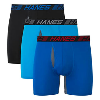 Hanes Men's X-Temp Utility Pocket Boxer Briefs Pack, Total Support Pouch, 3-Pack, Awesome Blue/Palatinate Blue/Black, Large