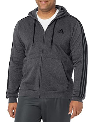 adidas Men's Essentials Fleece 3-Stripes Full-Zip Hoodie, Dark Grey Heather, Large