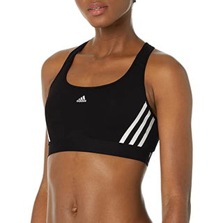 adidas Women's Standard Training Medium Support 3 Stripes Bra, Black/White, 2X