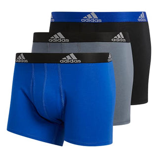 adidas Men's Stretch Cotton Trunk Underwear (3-Pack), Bold Blue/Onix Grey/Black, Large