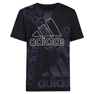 adidas Boys' Little Moisture-Wicking Athletic T-Shirt Allover BoS Short Sleeve Tee, Black Heather, 6