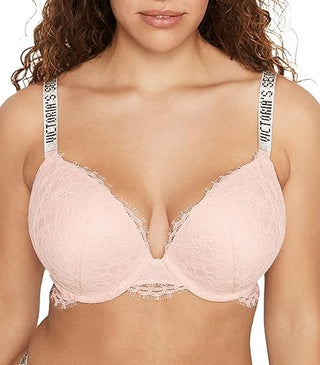 Victoria's Secret Shine Strap Push Up Bra, Adds One Cup Size, Padded, Plunge Neckline, Lace, Bras for Women, Very Sexy Collection, Pink (34C)