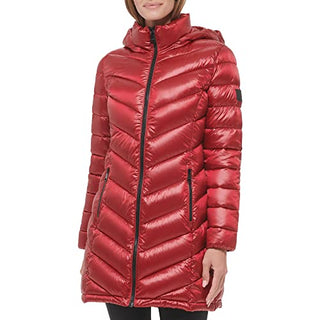 Calvin Klein Women's Chevron Quilting Casual Lightweight Jacket, Pearlized Crimson, X-Small