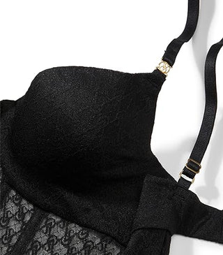 Victoria's Secret Icon Push Up Teddy, VS Monogram Lace, Women's Lingerie, Black (M)