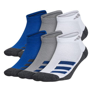 adidas Kids-Boy's/Girl's Cushioned Angle Stripe Low Cut Socks (6-Pair), White/Light Onix Grey/Team Royal Blue, Large