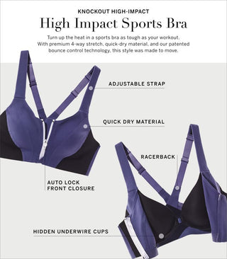 Victoria's Secret Knockout Sports Bra, High Impact, Front Close Zip, Sports Bra with Underwire Sports Bras for Women, Blue (38C)