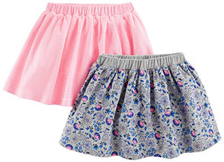 Simple Joys by Carter's Toddler Girls' Knit Scooters (Skirt with Built-In Shorts), Pack of 2, Grey Floral/Pink Stripe, 2T