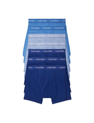 Calvin Klein Men's Cotton Classics 7-Pack Boxer Brief, 3 Blue Depths, 2 Boardwalk Blue, 2 Water Reflection, M