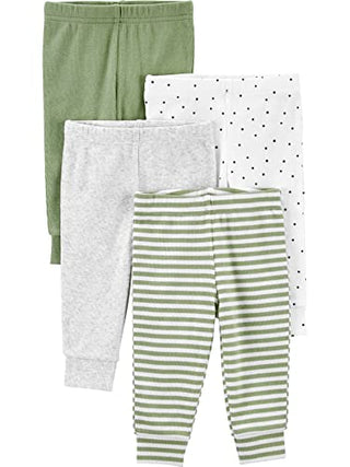 Simple Joys by Carter's Baby Boys' 4-Pack Textured Pants, Pack of 4, Grey Heather/Olive/Stripe/White Dots, 12 Months