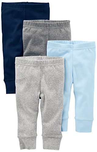 Simple Joys by Carter's Unisex Babies' Cotton Pants, Pack of 4, Blue/Grey/White, 12 Months
