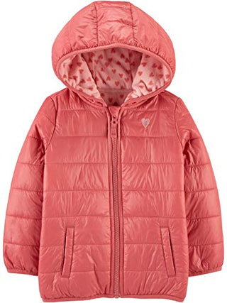 Simple Joys by Carter's Baby Girls' Puffer Jacket, Pink Hearts, 12 Months