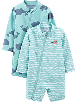 Simple Joys by Carter's Baby Boys' 1-Piece Zip Rashguards, Pack of 2, Whale, 3-6 Months