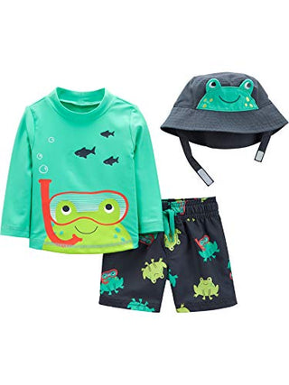 Simple Joys by Carter's Baby Boys' Swimsuit Trunk and Rashguard Set, Frogs, 12 Months