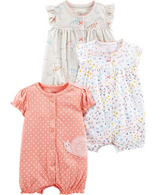 Simple Joys by Carter's Baby Girls' Snap-Up Rompers, Pack of 3, Rose/White/Beige, 12 Months