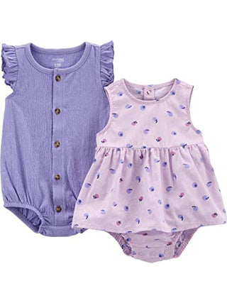 Simple Joys by Carter's Baby Girls' Sleeveless Rompers, Pack of 2, Purple Berries/Violet, 12 Months