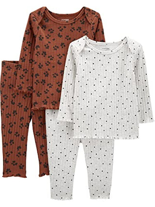 Simple Joys by Carter's Unisex Babies' 4-Piece Textured Set, Pack of 2, Brown Animal Print/Grey Dots, 0-3 Months