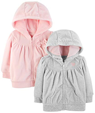 Simple Joys by Carter's Baby Girls' Fleece Full-Zip Hoodies, Pack of 2, Light Grey/Pink, 12 Months