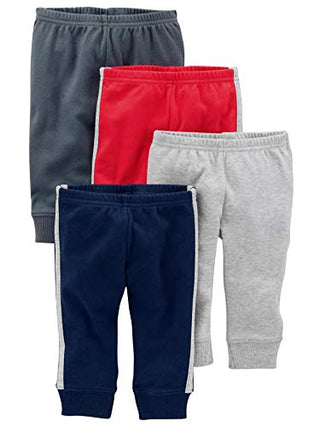 Simple Joys by Carter's Unisex Babies' Cotton Pants, Pack of 4, Dark Blue/Dark Grey/Grey Heather/Red, 12 Months