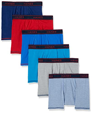 Hanes Boys' Underwear, Cool Comfort Stretch Mesh Boxer Briefs, 6-Pack, Blue Gray Assorted, Large