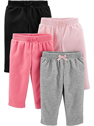 Simple Joys by Carter's Baby Girls' Fleece Pants, Pack of 4, Pink/Black/Grey Heather, 12 Months