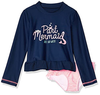 Simple Joys by Carter's Baby Girls' 2-Piece Assorted Rashguard Sets, Navy Mermaid/Pink Stripe, 12 Months
