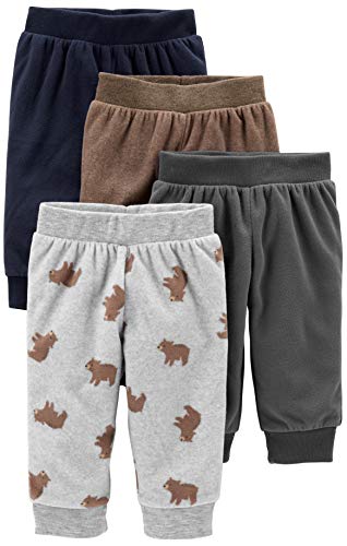 Simple Joys by Carter's Unisex Babies' Cotton Pants, Pack of 4, Brown/Dark Grey/Light Grey Bear Print/Navy, 12 Months