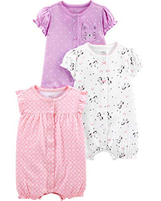 Simple Joys by Carter's Baby Girls' Snap-Up Rompers, Pack of 3, Owl/Unicorn/Kitten, 12 Months