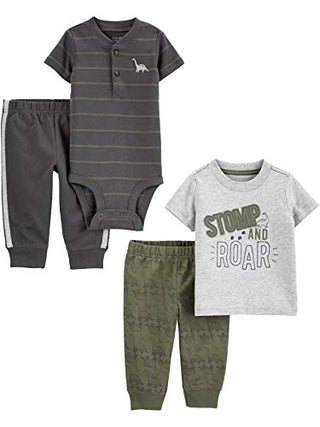 Simple Joys by Carter's Baby Boys' 4-Piece Bodysuit, Top, and Pant Set, Dinosaur, 12 Months