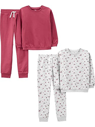 Simple Joys by Carter's Baby Girls' 4-Piece Sweatshirt Set, Plum, Floral, 18 Months