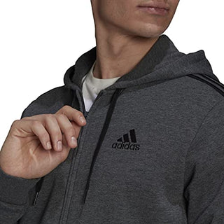 adidas Men's Essentials Fleece 3-Stripes Full-Zip Hoodie, Dark Grey Heather, X-Large