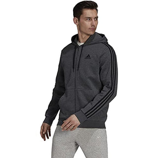 adidas Men's Essentials Fleece 3-Stripes Full-Zip Hoodie, Dark Grey Heather, X-Large