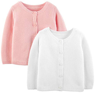 Simple Joys by Carter's Baby Girls' Knit Cardigan Sweaters, Pack of 2, White/Pink, 12 Months