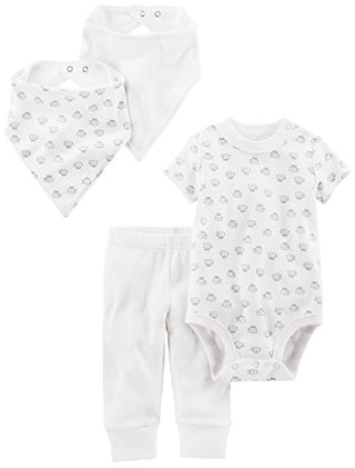 Simple Joys by Carter's Unisex Babies' 4-Piece Neutral Bodysuit, Pant, Bib, and Cap Set, Pack of 4, White, Lamb, 0-3 Months