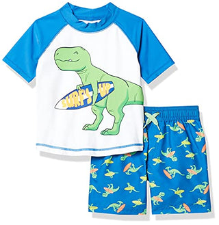Simple Joys by Carter's Baby Boys' Swimsuit Trunk and Rashguard Set, Blue White Dinosaur, 12 Months