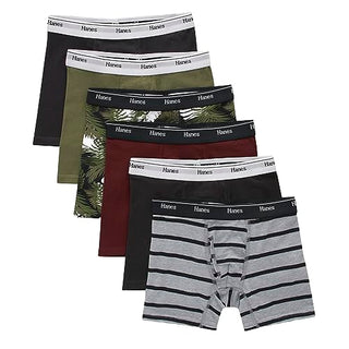 Hanes Big Originals Boxer Briefs, Tween Boy Underwear, Cotton Stretch, 6-Pack, Black/Cargo/Olive Palm/Maroon/Stripe-6 Pack, Large