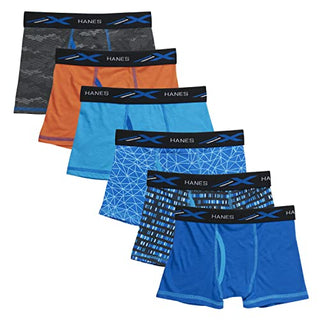 Hanes Boys' Boxer Briefs Pack, Moisture-Wicking Boys Performance Underwear, 6-Pack (Colors/Patterns May Vary)